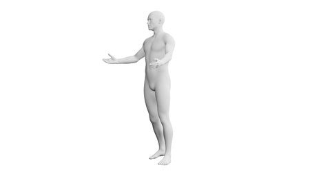 Beautiful athletic young man posing, isolated on white background. 3d illustration (rendering). Artificial intelligence, mannequin. Side viewの写真素材