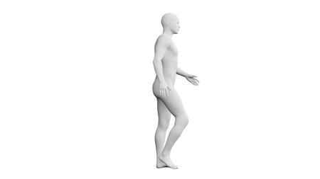 Beautiful athletic young man posing, isolated on white background. 3d illustration (rendering). Artificial intelligence, mannequin. Side viewの写真素材