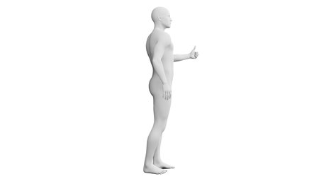 Beautiful athletic young man posing, isolated on white background. 3d illustration (rendering). Artificial intelligence, mannequin. Side viewの写真素材
