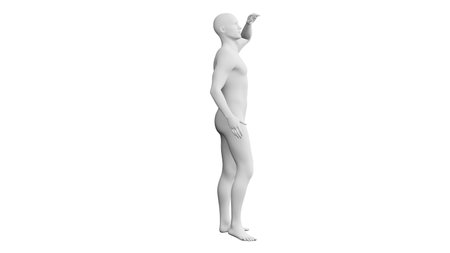 Beautiful athletic young man posing, isolated on white background. 3d illustration (rendering). Artificial intelligence, mannequin. Side viewの写真素材