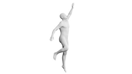 Beautiful athletic young man posing, isolated on white background. 3d illustration (rendering). Artificial intelligence, mannequin. Side viewの写真素材