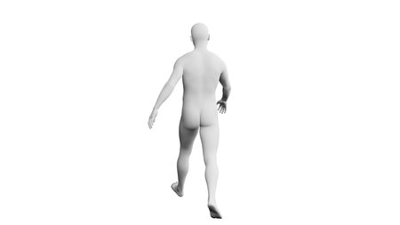 Beautiful athletic young man posing, isolated on white background. 3d illustration (rendering). Artificial intelligence, mannequin. Back viewの写真素材
