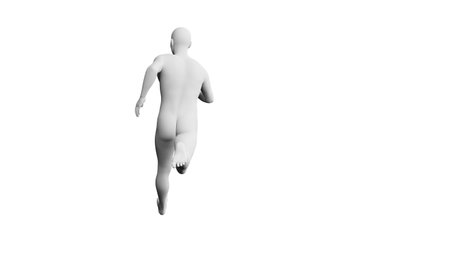 Beautiful athletic young man posing, isolated on white background. 3d illustration (rendering). Artificial intelligence, mannequin. Back viewの写真素材