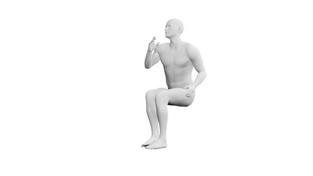 Beautiful athletic young man posing, isolated on white background. 3d illustration (rendering). Artificial intelligence, mannequin. Side viewの写真素材