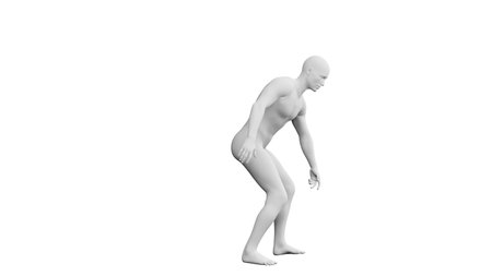 Beautiful athletic young man posing, isolated on white background. 3d illustration (rendering). Artificial intelligence, mannequin. Side viewの写真素材