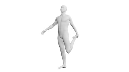 Beautiful athletic young man posing, isolated on white background. 3d illustration (rendering). Artificial intelligence, mannequin. Side viewの写真素材