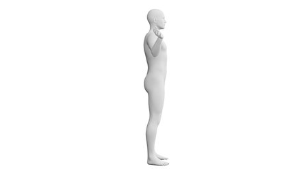 Beautiful athletic young man posing, isolated on white background. 3d illustration (rendering). Artificial intelligence, mannequin. Side viewの写真素材