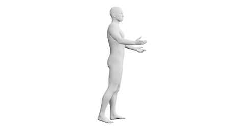 Beautiful athletic young man posing, isolated on white background. 3d illustration (rendering). Artificial intelligence, mannequin. Side viewの写真素材
