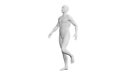 Beautiful athletic young man posing, isolated on white background. 3d illustration (rendering). Artificial intelligence, mannequin. Side viewの写真素材