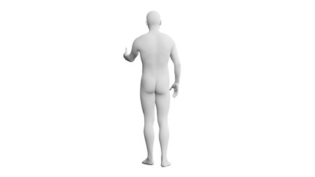 Beautiful athletic young man posing, isolated on white background. 3d illustration (rendering). Artificial intelligence, mannequin. Back viewの写真素材
