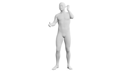 Beautiful athletic young man posing, isolated on white background. 3d illustration (rendering). Artificial intelligence, mannequin. Frontal viewの写真素材