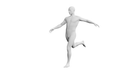 Beautiful athletic young man posing, isolated on white background. 3d illustration (rendering). Artificial intelligence, mannequin. Side viewの写真素材