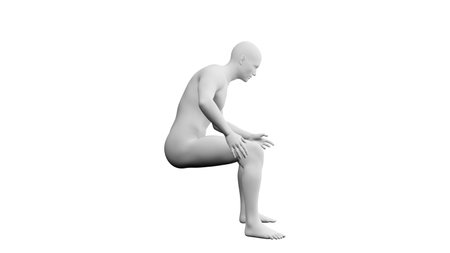 Beautiful athletic young man posing, isolated on white background. 3d illustration (rendering). Artificial intelligence, mannequin. Side viewの写真素材