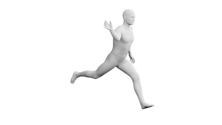 Beautiful athletic young man posing, isolated on white background. 3d illustration (rendering). Artificial intelligence, mannequin. Side viewの写真素材