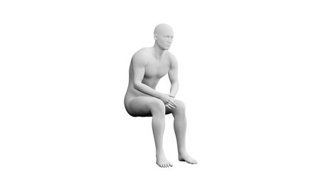 Beautiful athletic young man posing, isolated on white background. 3d illustration (rendering). Artificial intelligence, mannequin. Side viewの写真素材