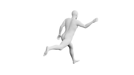 Beautiful athletic young man posing, isolated on white background. 3d illustration (rendering). Artificial intelligence, mannequin. Back viewの写真素材