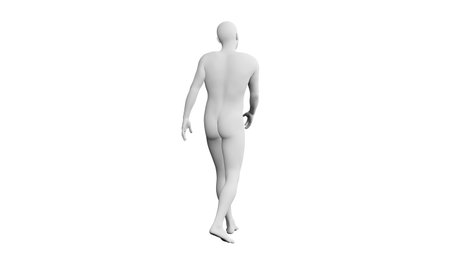 Beautiful athletic young man posing, isolated on white background. 3d illustration (rendering). Artificial intelligence, mannequin. Back viewの写真素材