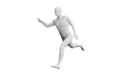 Beautiful athletic young man posing, isolated on white background. 3d illustration (rendering). Artificial intelligence, mannequin. Side viewの写真素材