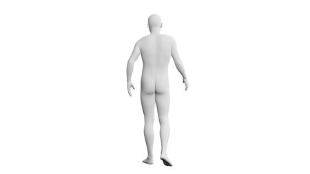 Beautiful athletic young man posing, isolated on white background. 3d illustration (rendering). Artificial intelligence, mannequin. Back viewの写真素材