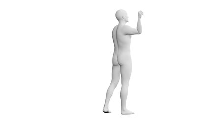 Beautiful athletic young man posing, isolated on white background. 3d illustration (rendering). Artificial intelligence, mannequin. Back viewの写真素材