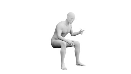 Beautiful athletic young man posing, isolated on white background. 3d illustration (rendering). Artificial intelligence, mannequin. Side viewの写真素材