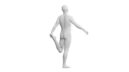 Beautiful athletic young man posing, isolated on white background. 3d illustration (rendering). Artificial intelligence, mannequin. Back viewの写真素材