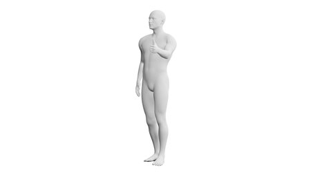 Beautiful athletic young man posing, isolated on white background. 3d illustration (rendering). Artificial intelligence, mannequin. Frontal viewの写真素材
