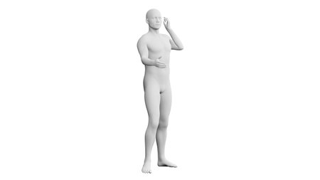 Beautiful athletic young man posing, isolated on white background. 3d illustration (rendering). Artificial intelligence, mannequin. Side viewの写真素材
