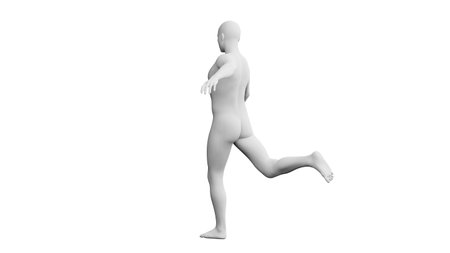Beautiful athletic young man posing, isolated on white background. 3d illustration (rendering). Artificial intelligence, mannequin. Back viewの写真素材