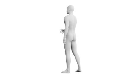 Beautiful athletic young man posing, isolated on white background. 3d illustration (rendering). Artificial intelligence, mannequin. Back viewの写真素材