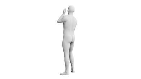 Beautiful athletic young man posing, isolated on white background. 3d illustration (rendering). Artificial intelligence, mannequin. Back viewの写真素材