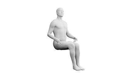 Beautiful athletic young man posing, isolated on white background. 3d illustration (rendering). Artificial intelligence, mannequin. Side viewの写真素材