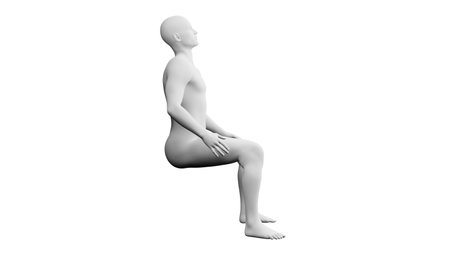 Beautiful athletic young man posing, isolated on white background. 3d illustration (rendering). Artificial intelligence, mannequin. Side viewの写真素材