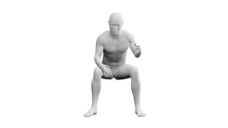 Beautiful athletic young man posing, isolated on white background. 3d illustration (rendering). Artificial intelligence, mannequin. Frontal viewの写真素材