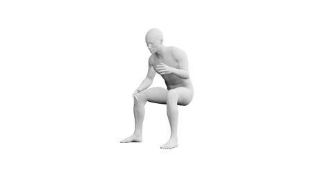 Beautiful athletic young man posing, isolated on white background. 3d illustration (rendering). Artificial intelligence, mannequin. Side viewの写真素材