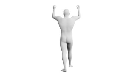 Beautiful athletic young man posing, isolated on white background. 3d illustration (rendering). Artificial intelligence, mannequin. Back viewの写真素材