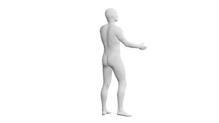Beautiful athletic young man posing, isolated on white background. 3d illustration (rendering). Artificial intelligence, mannequin. Back viewの写真素材