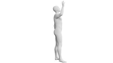 Beautiful athletic young man posing, isolated on white background. 3d illustration (rendering). Artificial intelligence, mannequin. Side viewの写真素材