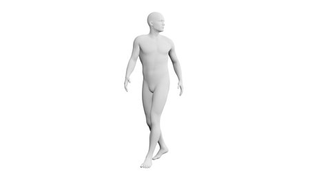 Beautiful athletic young man posing, isolated on white background. 3d illustration (rendering). Artificial intelligence, mannequin. Frontal viewの写真素材