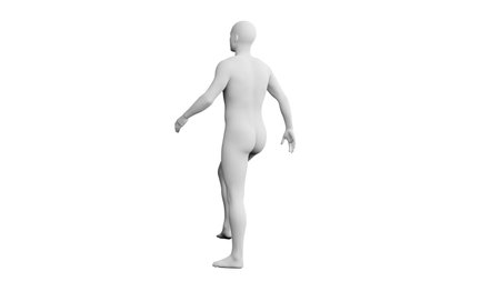 Beautiful athletic young man posing, isolated on white background. 3d illustration (rendering). Artificial intelligence, mannequin. Back viewの写真素材