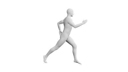 Beautiful athletic young man posing, isolated on white background. 3d illustration (rendering). Artificial intelligence, mannequin. Side viewの写真素材