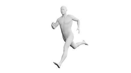 Beautiful athletic young man posing, isolated on white background. 3d illustration (rendering). Artificial intelligence, mannequin. Side viewの写真素材