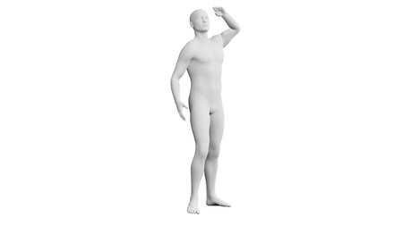 Beautiful athletic young man posing, isolated on white background. 3d illustration (rendering). Artificial intelligence, mannequin. Frontal viewの写真素材