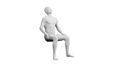 Beautiful athletic young man posing, isolated on white background. 3d illustration (rendering). Artificial intelligence, mannequin. Side viewの写真素材