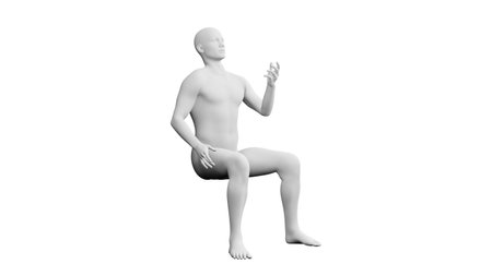 Beautiful athletic young man posing, isolated on white background. 3d illustration (rendering). Artificial intelligence, mannequin. Side viewの写真素材