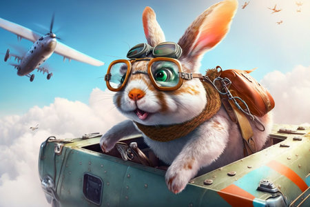 Cute Easter bunny aviator illustration - Generative AIの素材