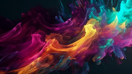 Waves of colorful plasma flowing smoothly black background. Illustration. Generative AIの素材