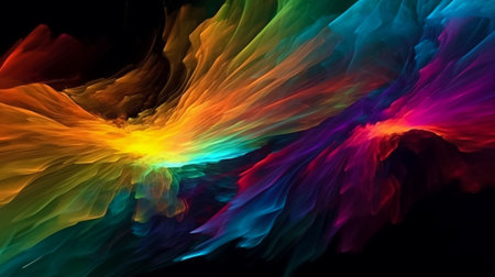 Waves of colorful plasma flowing smoothly black background. Illustration. Generative AIの素材