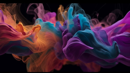 Waves of colorful plasma flowing smoothly black background. Illustration. Generative AIの素材