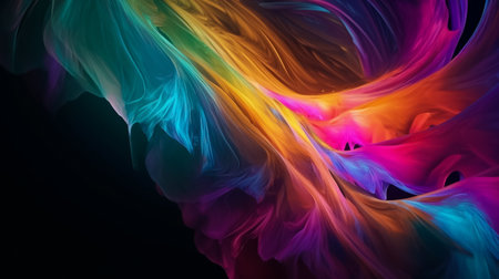 Waves of colorful plasma flowing smoothly black background. Illustration. Generative AIの素材